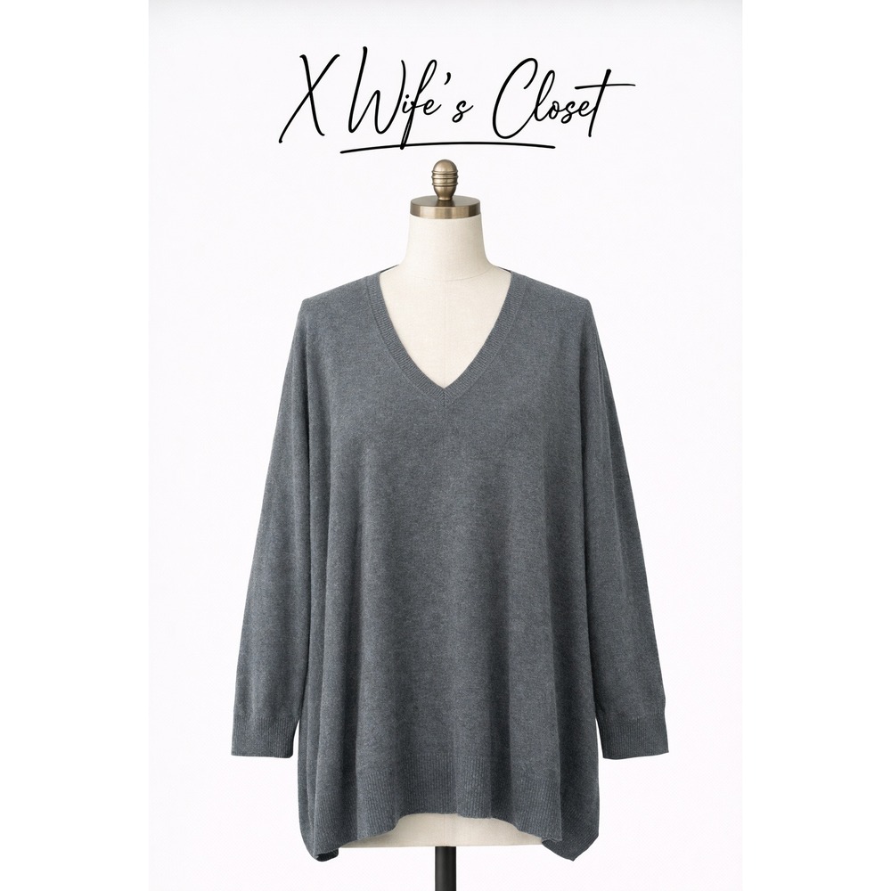Soma Sweater Womens Poncho Style V-Neck Gray Yarn Blend Gray L/XL